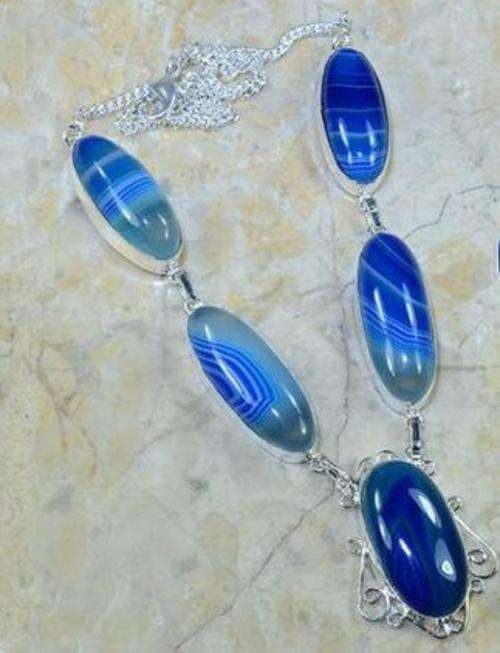 NATURAL BLUE BOTSWANA LACE AGATE NECKLACE IN SILVER
