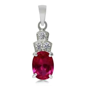 "UNIQUE & PRETTY" 1ct CR PINK RUBY & WHITE CZ PENDANT CRAFTED IN SOLID STERLING SILVER