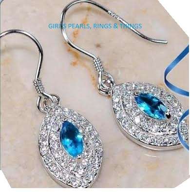 "GORGEOUS" GENUINE LONDON BLUE TOPAZ EARRINGS  IN SOLID .925 STERLING SILVER