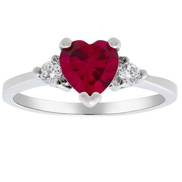 RED RUBY CZ HEART CUT RING CRAFTED IN WHITE GOLD PLATING SIZE 6