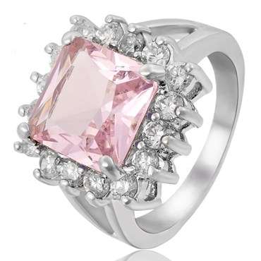 "HUGE"PINK AND WHITE PRINCESS CUT RING SIZE 8 (Q)