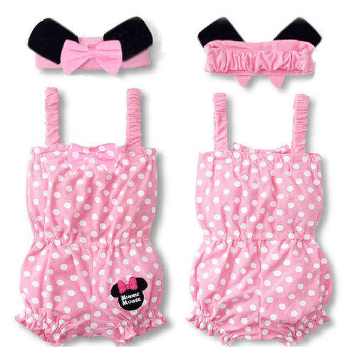 FULLY IMPORTED  MINNIE MOUSE BABY PLAYSUIT  & HEADBAND WITH EARS - 3 - 6 MONTHS