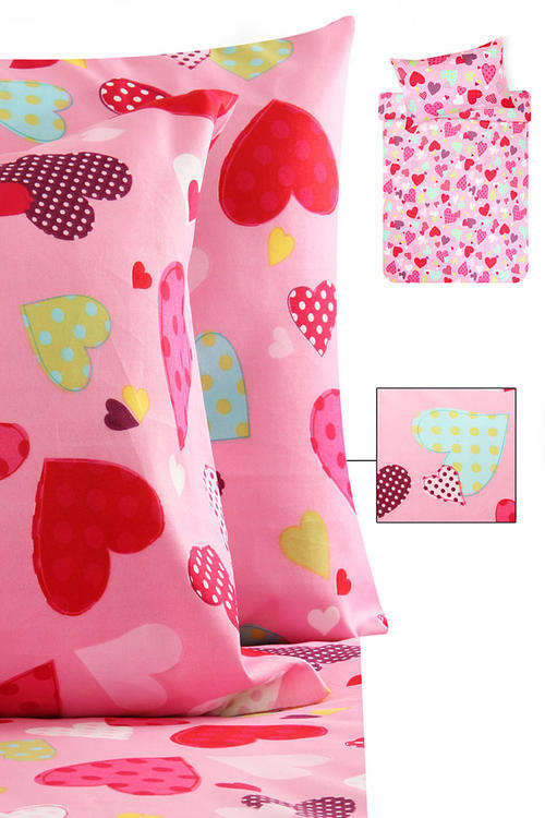 PREMIUM QUALITY!!! PRETTY PINK HEARTS SINGLE DUVET COVER SET - REVERSIBLE
