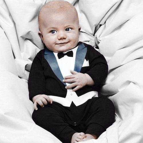 YOUNG GENTLEMENS FORMAL TUXEDO JUMPSUIT - BLACK - PERFECT FOR WEDDING /CHRISTENING  - 12 - 18 MNTHS