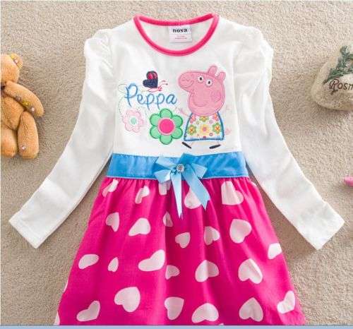 EMBROIDERED PEPPA PIG LONG SLEEVE DRESS - BRITISH T.V. SERIES - AGE 4 - 5 YEARS