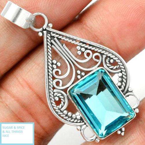 GENUINE BLUE TOPAZ QUARTZ GEMSTONE PENDANT CRAFTED IN SOLID 925 STERLING SILVER