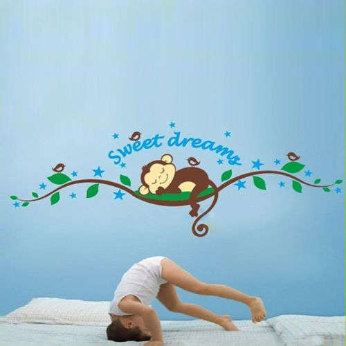 CLEARANCE SALE!!!  "SWEET DREAMS"  SLEEPING MONKEY - BLUE NURSERY/KIDS ROOM  WALL DECAL
