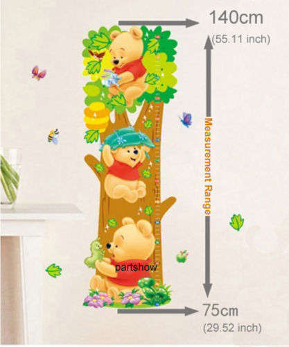 (140CM X 75CM) "WINNIE THE POOH & FRIENDS"   HEIGHT CHART WALL DECAL FOR  NURSERY/KIDS ROOM