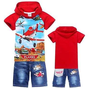 2PCS SET - PLANES MOVIE - JEANS & MATCHING HOODIE (SHORT SLEEVE) AGE 6 - 7 YEARS