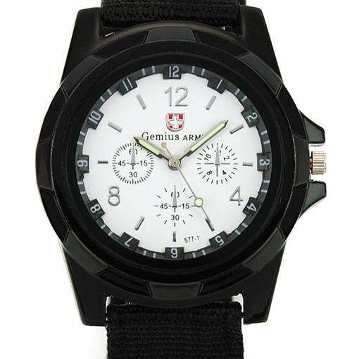CLASSIC ARMY SPORTS  DESIGN QUARTZ MENS WRIST WATCH WITH NYLON STRAP WHITE FACE