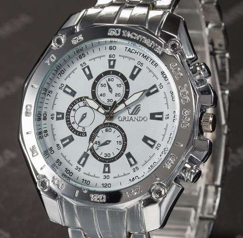 MEN'S WHITE DIAL SILVER ORLANDO ANALOGUE QUARTZ WRIST WATCH