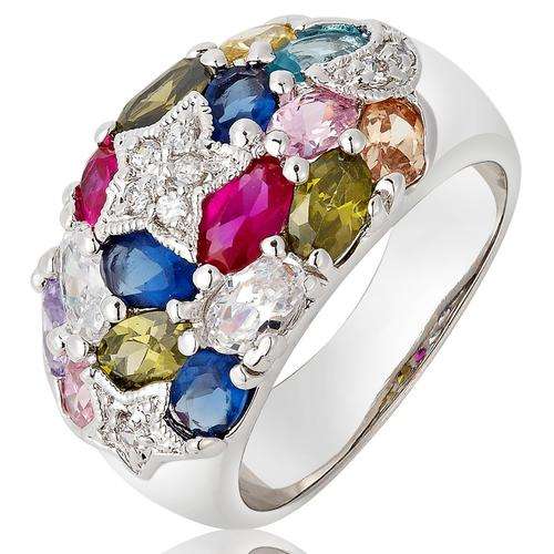 EYECATCHING FASHIONABLE MULTI-COLOURED CZ'S COCKTAIL RING - SIZE 6 (M)