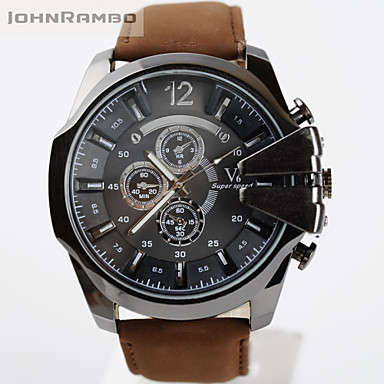 THE  MAN'S MILITARY BLACK DIAL BROWN PU LEATHER BAND V6 ARMY STYLED WRISTWATCH