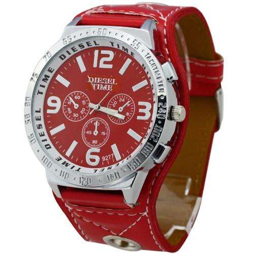 MODERN MENS/BOYS  QUARTZ WRISTWATCH WITH BIG RED DIAL AND WIDE LEATHEROID STRAP