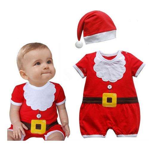 "GET READY FOR XMAS " SANTA SUIT FOR THE LITTLE BOYS - SHORT SLEEVE ONSIE WITH CAP 0 - 6 MONTHS
