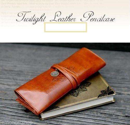 "PERFECT GIFT!" VERSATILE UNISEX GIFT TAN PU LEATHER PENCIL/PEN CASE, MAKE-UP BRUSH HOLDER / WALLET