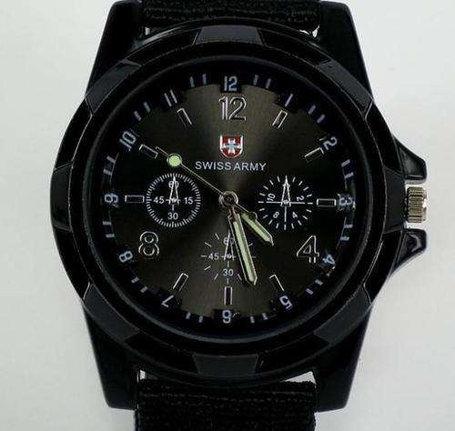 SWISS ARMY SPORTS CLASSIC DESIGN QUARTZ MENS WRIST WATCH WITH NYLON STRAP BLACK FACE