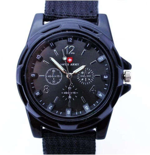 SWISS ARMY SPORTS CLASSIC DESIGN QUARTZ MENS WRIST WATCH WITH NYLON STRAP BLUE FACE