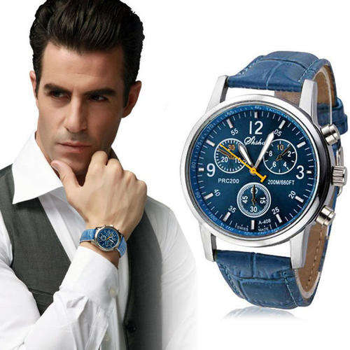 LUXURY BUSINESS MAN'S QUARTZ WATCH WITH FAUX LEATHER BAND