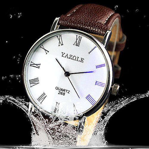 MENS EXCELLENT BLU RAY ROMAN NUMERAL FAUX LEATHER BAND QUARTZ ANALOG WRIST  WATCH