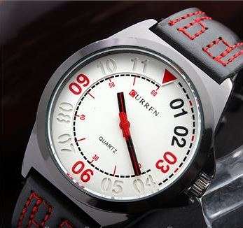 MENS/BOYS CURREN WHITE DIAL SPORT QUARTZ WRIST WATCH WITH LEATHER  STRAP