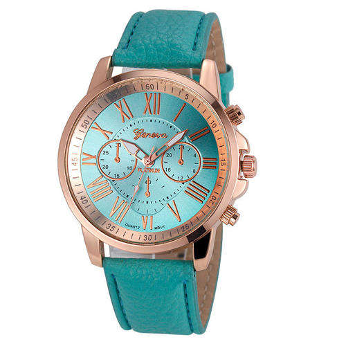 VOGUE WOMANS MINT ROMAN NUMERALS ANALOG QUARTZ WRISTWATCH WITH FAUX LEATHER STRAP