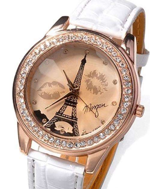 EIFFEL TOWER WITH KISSES WOMANS QUARTZ ANALOG WRIST WATCH