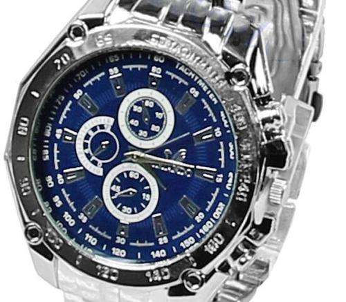 MEN'S BLUE DIAL SILVER  ANALOGUE QUARTZ WRIST WATCH