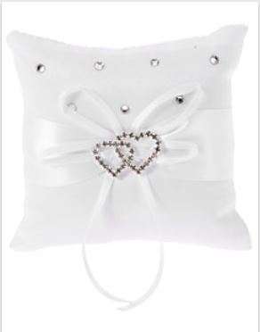 BRIDAL SPECIAL - MARKED DOWN!! WHITE SATIN RIBBON AND RHINESTONE RING  CUSHION PILLOW