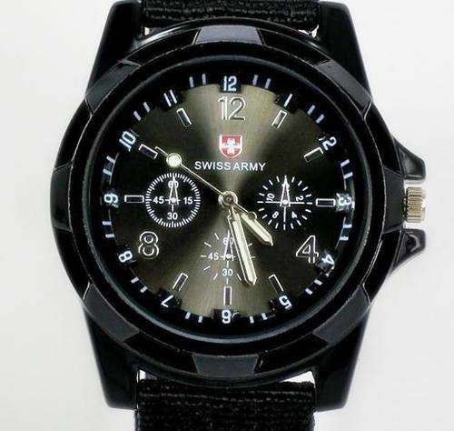 SWISS ARMY DESIGN  CLASSIC  QUARTZ MENS WRIST WATCH WITH NYLON STRAP BLACK FACE