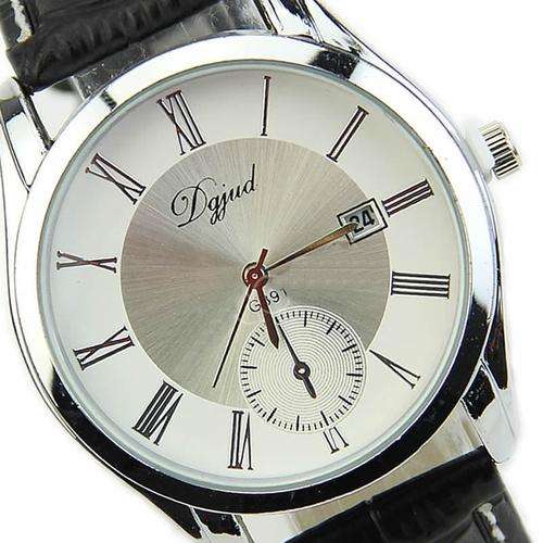 Men's Roman Numerals Date Faux Leather Analog Quartz Sports Wrist Watch