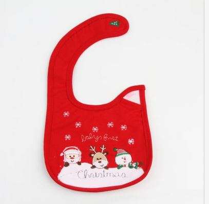 "BABY'S FIRST CHRISTMAS" - BEAUTIFULLY APPLIQUED AND EMBROIDERED BRIGHT RED COLOURFUL CHRISTMAS BIB