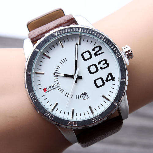 CURREN Q4221 SPORTS ANALOG MEN'S/ BOYS BROWN BAND BIG WHITE DIAL WITH DATE DISPLAY