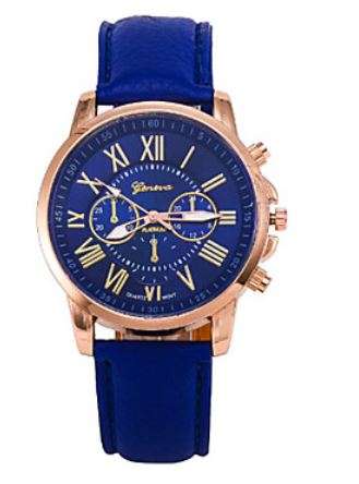 VOGUE WOMANS BLUE ROMAN NUMERALS ANALOG QUARTZ WRISTWATCH WITH FAUX LEATHER STRAP