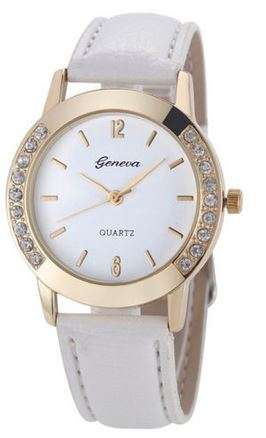 HOT SELLER!!!  GENEVA WOMEN'S ANALOG QUARTZ WATCH WITH WHITE PU LEATHER STRAP