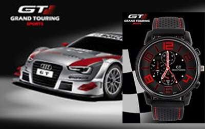 GT MENS WATCH BLACK FACED WITH RED NUMERALS AND RUBBER STRAP