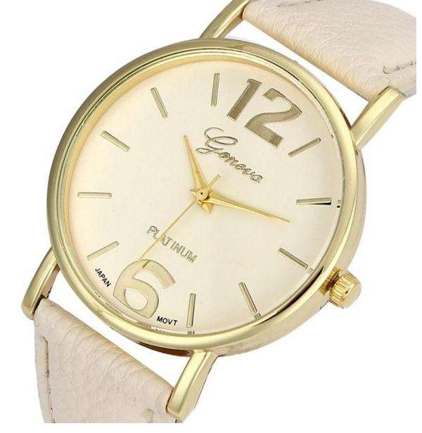 GENEVA CREAM EASY TO READ DIAL QUARTZ FASHION WATCH WITH PU LEATHER STRAP