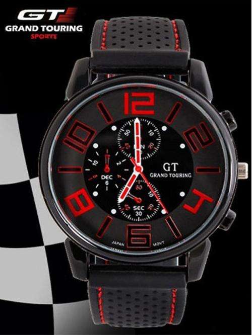 MEN'S GT SERIES QUARTZ STAINLESS STEEL ANALOG SPORTS WRISTWATCH BLACK FACE ORANGE NUMERALS