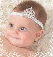 FIT FOR A PRETTY PRINCESS .... BABY /TODDLER HEADBAND - SILVER & FAUX PEARL CROWN - PASTEL BLUE