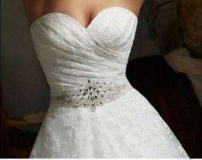 WEDDING DRESS SASH / BELT - BEAUTIFUL RHINESTONE BEADING APPLIQUE ON WHITE SATIN RIBBON