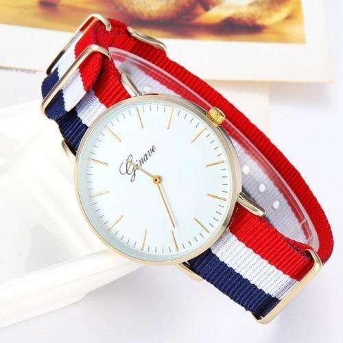 GINAVE LADIES  THIN CASE ANALOG QUARTZ WRIST WATCH WITH SIAMESE LINEN BAND