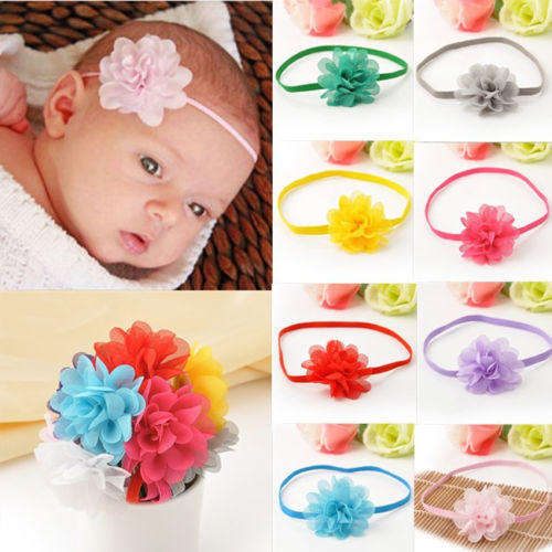 SET OF 5 X GORGEOUS & VERY CUTE .... BABY AND TODDLER CHIFFON FLOWER HEADBANDS RANDOM COLOURS