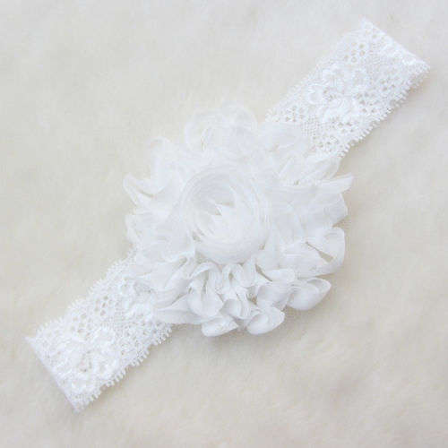 WHITE LACE HEADBAND WITH WHITE FLOWER - THIN SILVER EDGE - IDEAL FOR FORMAL OCCASION