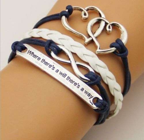CUTE INFINITY LOVER'S BRACELET, INTER-TWINED HEARTS , QUOTE AND INFINITY CHARMS