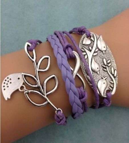 CUTE INFINITY EMBOSSED BIRDS ON LEAF, DANGLING BIRD CHARM, SCROLL LEAF  AND INFINITY CHARMS