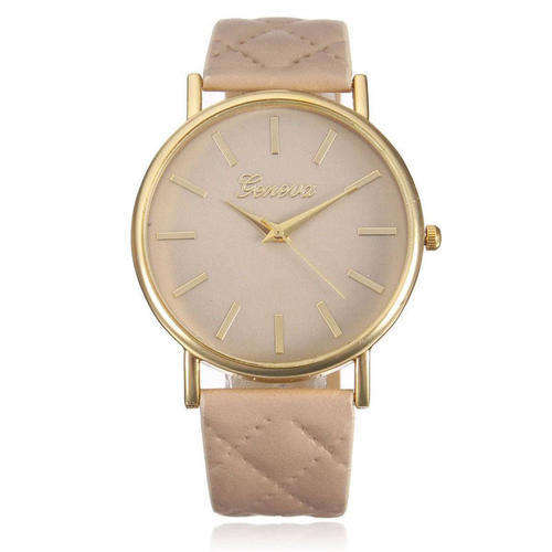STRIKING AND STUNNING!!  GENEVA LIGHT COFFEE FACE AND  QUILTED FAUX LEATHER ANALOG QUARTZ  WATCH