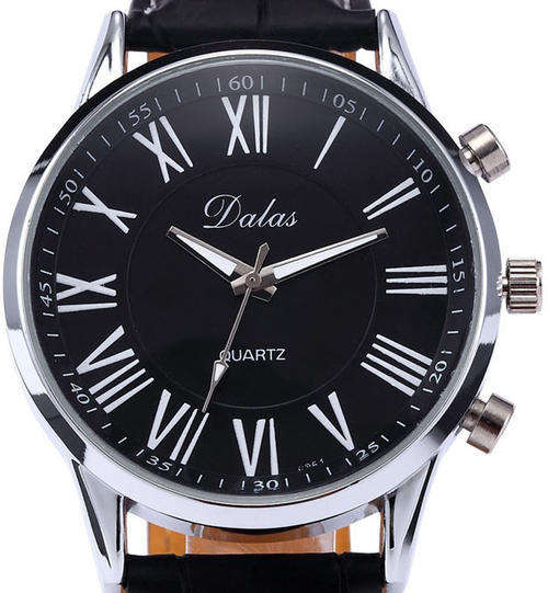 NEW MEN'S ROMAN NUMERAL BLACK DIAL ELEGANT  ANALOG QUARTZ DRESS WRIST WATCH