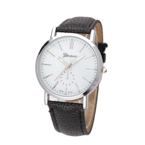 2016 FORMAL MEN'S GENEVA WHITE FACED DRESS WATCH WITH BLACK STRAP