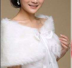 'WEDDING ACCESSORY" -  IVORY/CREAM  BRIDAL FAUX FUR SHOULDER SHAWL, WRAP, BOLERO  WITH SATIN RIBBON