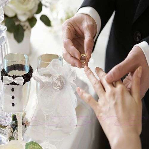 BRIDE & GROOM WEDDING GLASS DECOR- SOLD AS A SET - (1 groom,1 bride)